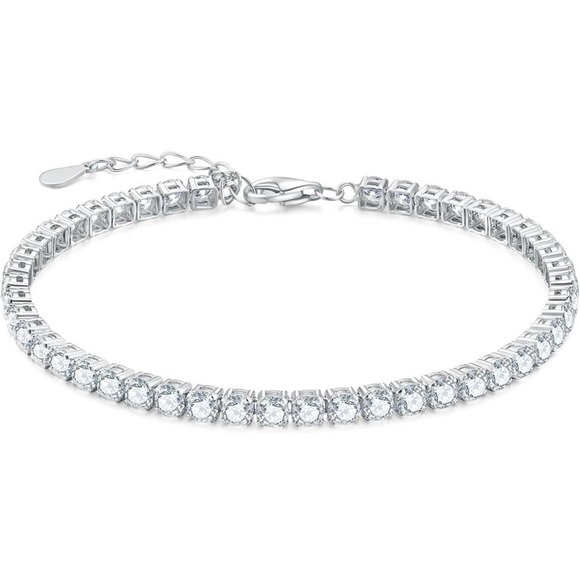 Diamond Jewelry - Moissanite Diamond Tennis Bracelet 3mm Adjustable 18K Brilliant Cut 7 Inch